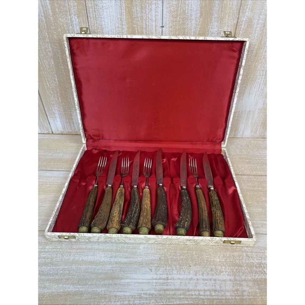 Anton Wingen Jr Solingen-Germany 9 pcs Rostfrei Flatware Stag Knife Fork Set